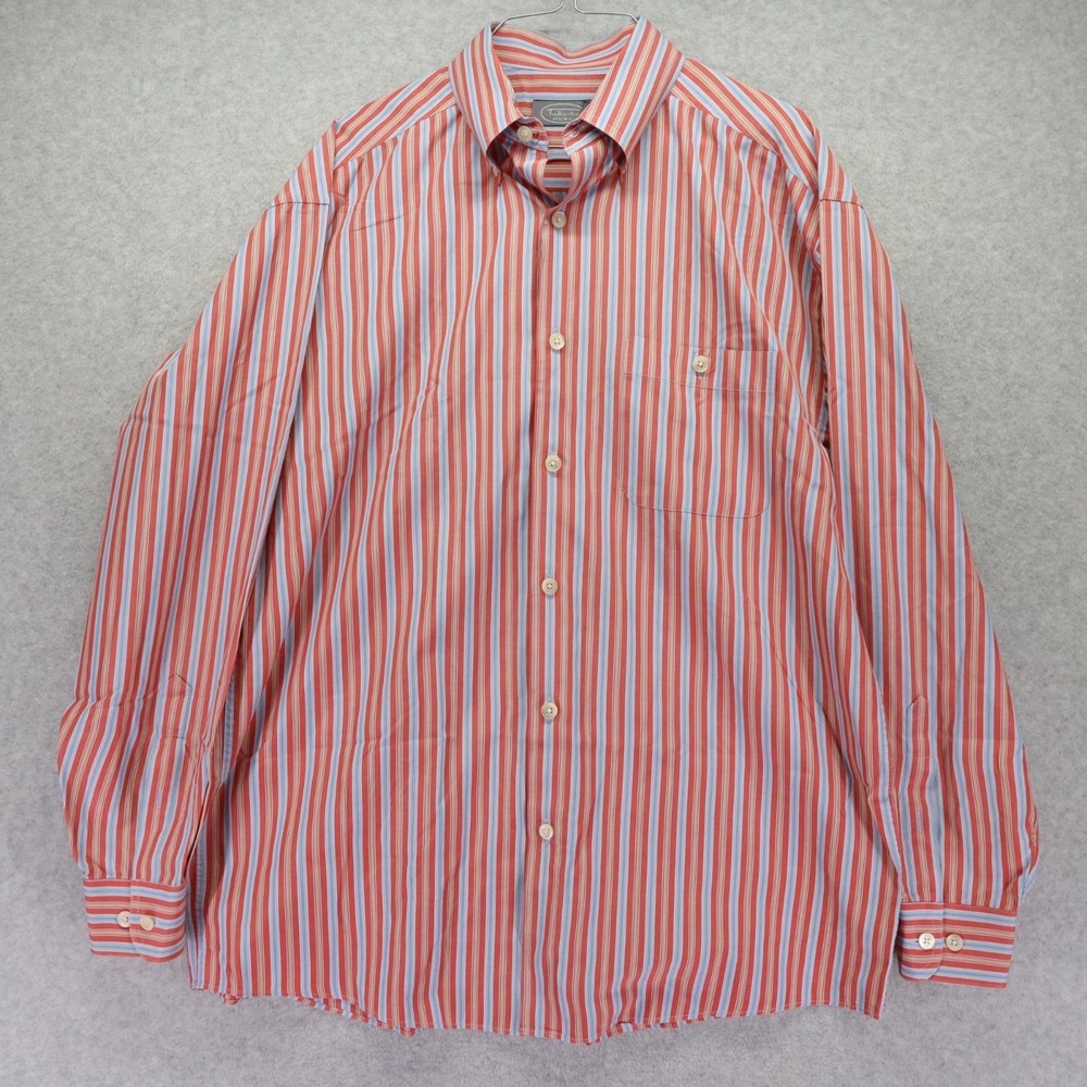 Talbots‎ Shirt Mens Large Business Pocket Button Up Orange Striped Long Sleeve